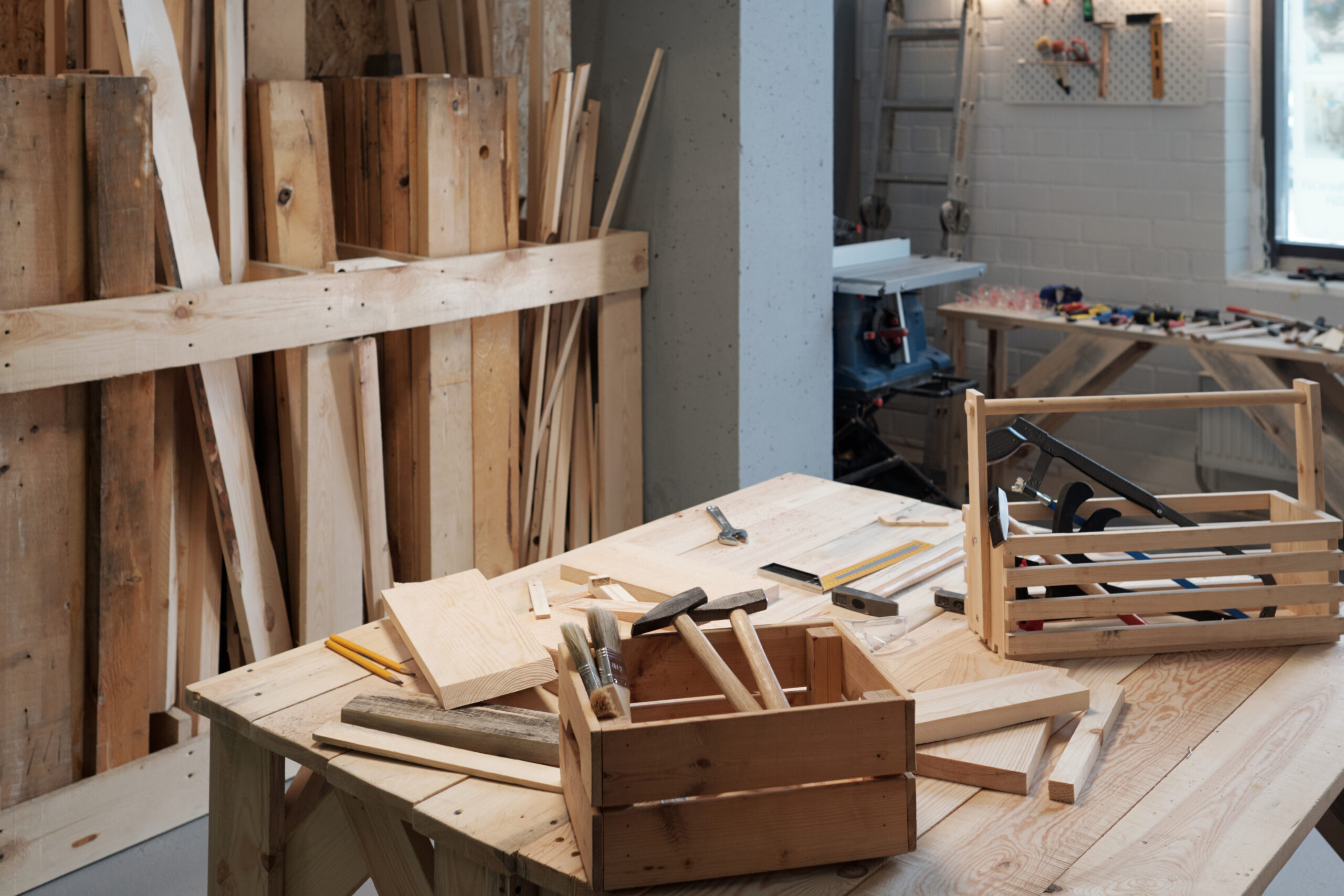 Carpentry workshop with hand tools